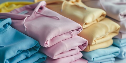 Fototapeta premium Perfectly Folded Pastel Hoodies in Soft Cotton Material for Cozy and Casual Wear