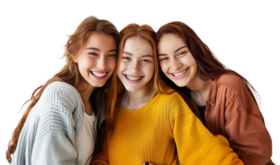 Happy 3 Girl Best Friends Isolated on Transparent Background
