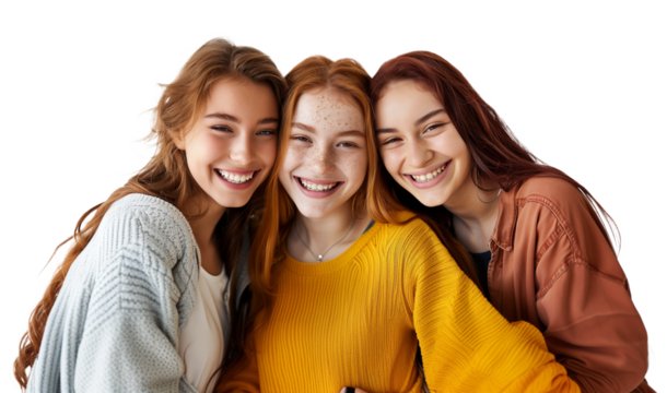 Happy 3 Girl Best Friends Isolated on Transparent Background
