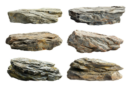 Flat Rock Set Isolated on Transparent Background
