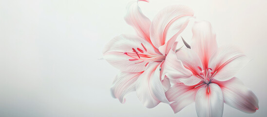Pink lily with translucent petals isolated on white background. 