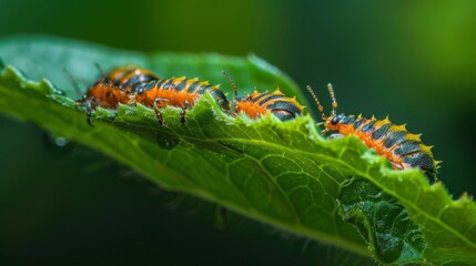 Ladybug larvae crawling on a leaf, preparing to become an adult ladybug.