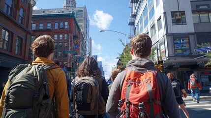 Obraz premium Group of friends on a city walking tour