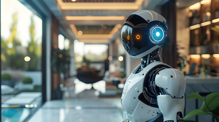 Futuristic AI Powered Personal Assistant in Smart Home Managing Daily Tasks   Technology Concept