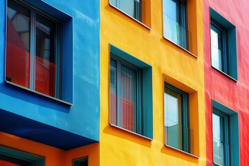 A colorful building with windows in different colors