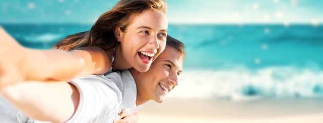 Young diverse couple have fun at beach