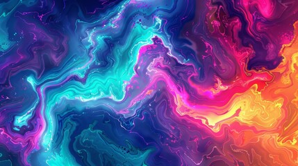 Random color mix in tempera style forming a glowing topographical map effect, liquid and abstract illustration