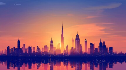 Fototapeta premium Panoramic skyline with iconic skyscrapers defining the silhouette of the city.