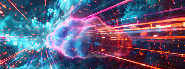 Neon-Infused Digital Cloud Art