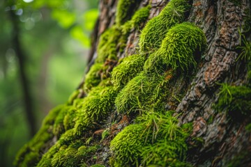 A tree covered in green moss