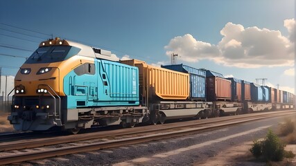 Fototapeta premium freight train equipped with generative artificial intelligence and cargo containers.