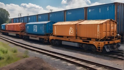 Obraz premium freight train equipped with generative artificial intelligence and cargo containers.