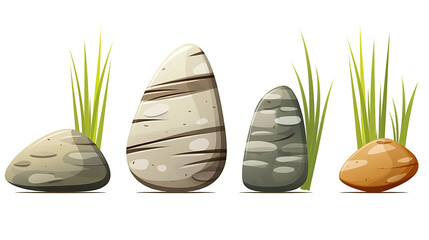 grass and stones isolated on a white background