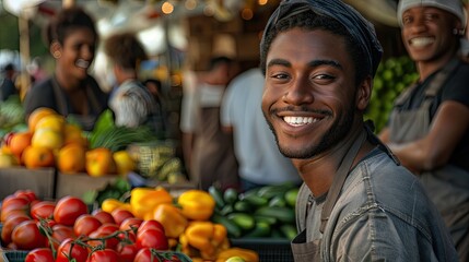 Fototapeta premium Diverse group of friends at a city farmers market