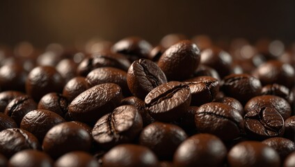 A close up of a pile of coffee beans on top of each other,.