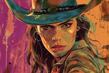American woman who’s name is cowgirl , pop art illustration