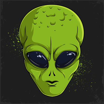 Hand drawn Alien's head character, extraterrestrial creature Alien UFO figure isolated