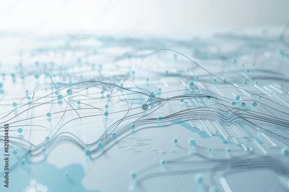 Poster abstract interconnected nodes and flowing lines depicting internet of things (iot) technology in log