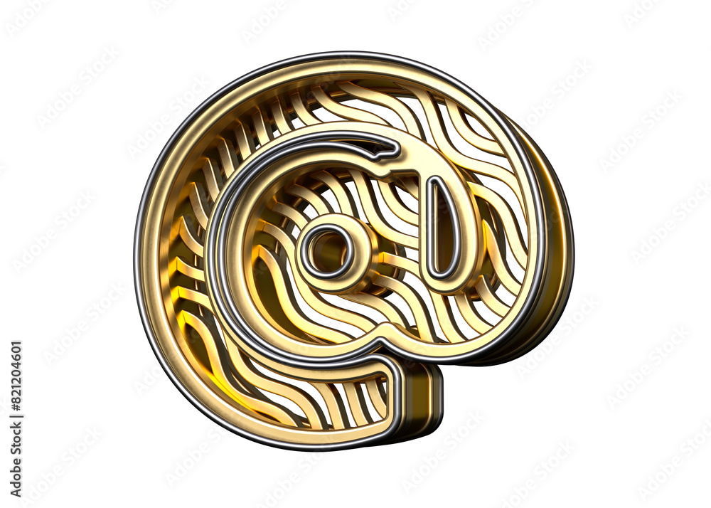 Poster 3d wavy style at sign character made of gold. high-resolution and realistic fonts render great for h