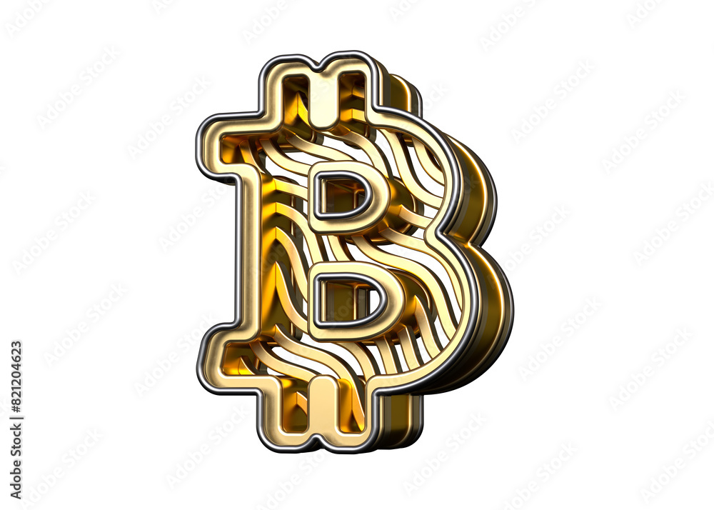 Poster bitcoin btc logo in gold with a pattern made of wave lines. hi-res and realistic render great for he