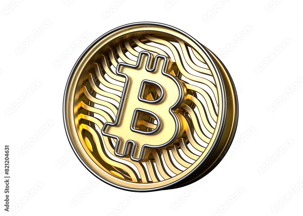 Poster 3d bitcoin icon design made of gold and chrome. high quality 3d rendering. blockchain concept design