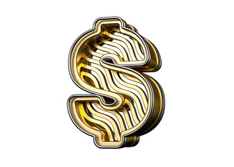Dollar symbol icon designed with a nice hollow shape with wavy lines. New trendy 3D characters collection in gold. Highly detailed 3D rendering.