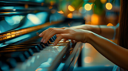 Woman Playing Piano: Capturing Passion and Creativity in Making Music   Photo Realistic Concept of a Rewarding Hobby