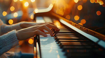Woman Playing Piano: Capturing the Passion and Creativity in Making Music as a Rewarding Hobby   Photo Realistic Concept
