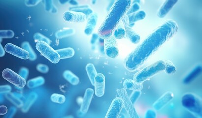 Escherichia coli bacteria abstract blue background