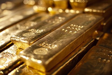 Gold bars background, Gold bars, Stack of gold bars at finance vault, AI generated