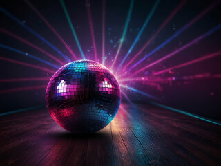 blue and pink disco ball in a club seen up close