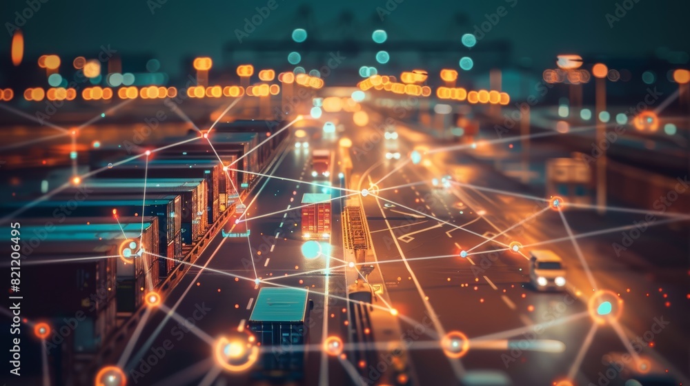 Poster digital transformation in logistics: abstract network connections at container port - design for pos