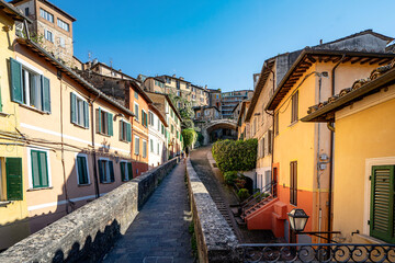 the road above the 13th-century aqueduct in the historic center of the medieval city of Perugia in Umbria Italy 