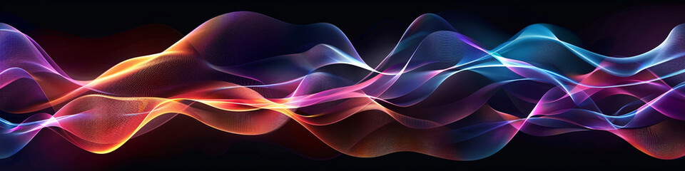 Produce a panoramic vector graphic of sound waves flowing and curving gracefully in a lively, wave-inspired arrangement.