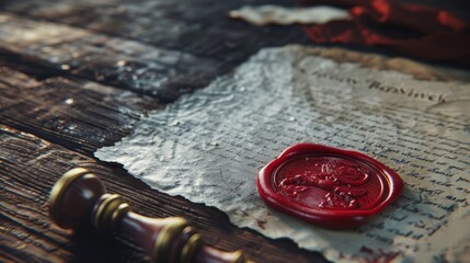 Traditional Red Wax Seal on Antique Document - Symbol of Security and Authenticity