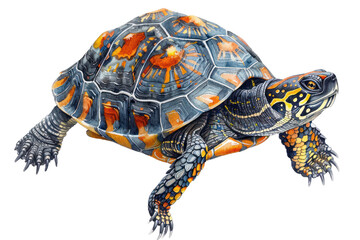 Fototapeta premium Spotted turtle, Pastel-colored, in hand-drawn style, watercolor, isolated on white background