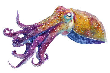 Fototapeta premium Cuttlefish, Pastel-colored, in hand-drawn style, watercolor, isolated on white background