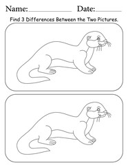 Otter Puzzle. Printable Activity Page for Kids. Educational Resources for School for Kids. Kids Activity Worksheet. Find Differences Between 2 Shapes