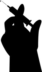 Hand in medical blue glove holding syringe with vaccine. Vaccination or medicare concept. Injection syringe with sharp needle in hand. COVID-19 coronavirus vaccine. Vector realistic illustration.