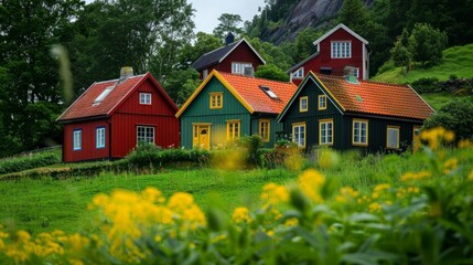 vibrant colors of houses and the lush green of the landscape generative ai
