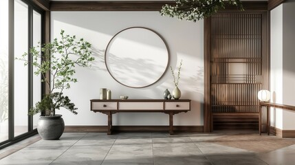 Frame mockup, modern hanok style home room interior