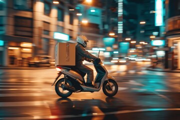 Express Logistics Courier Delivering Packages in Urban Night Setting - Speed and Reliability