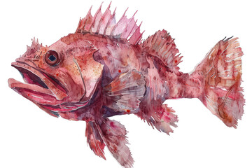Fototapeta premium Anglerfish, Pastel-colored, in hand-drawn style, watercolor, isolated on white background