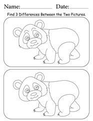 Panda Puzzle. Printable Activity Page for Kids. Educational Resources for School for Kids. Kids Activity Worksheet. Find Differences Between 2 Shapes