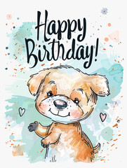 Happy Birthday Calligraphy on a nice background with cute dog, celebration, greeting card