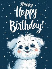 Happy Birthday Calligraphy on a nice background with cute dog, celebration, greeting card