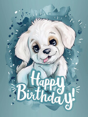Happy Birthday Calligraphy on a nice background with cute dog, celebration, greeting card