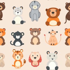 Fototapeta premium cute animals,flat vector style, seamless overlay image, pattern