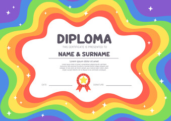 Colorful joyful background. Rainbow background template for Certificate diploma.