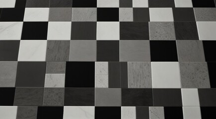 A monochrome tile pattern featuring gray and white squares, creating a visually appealing design.